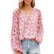 thumbnail image 2 of VISgogo, camiseta de gasa de manga larga para mujer, estampado Floral, jerséis casuales elegantes con cuello en V, Tops de oficina, ropa de calle VISgogo moda, 2 of 9