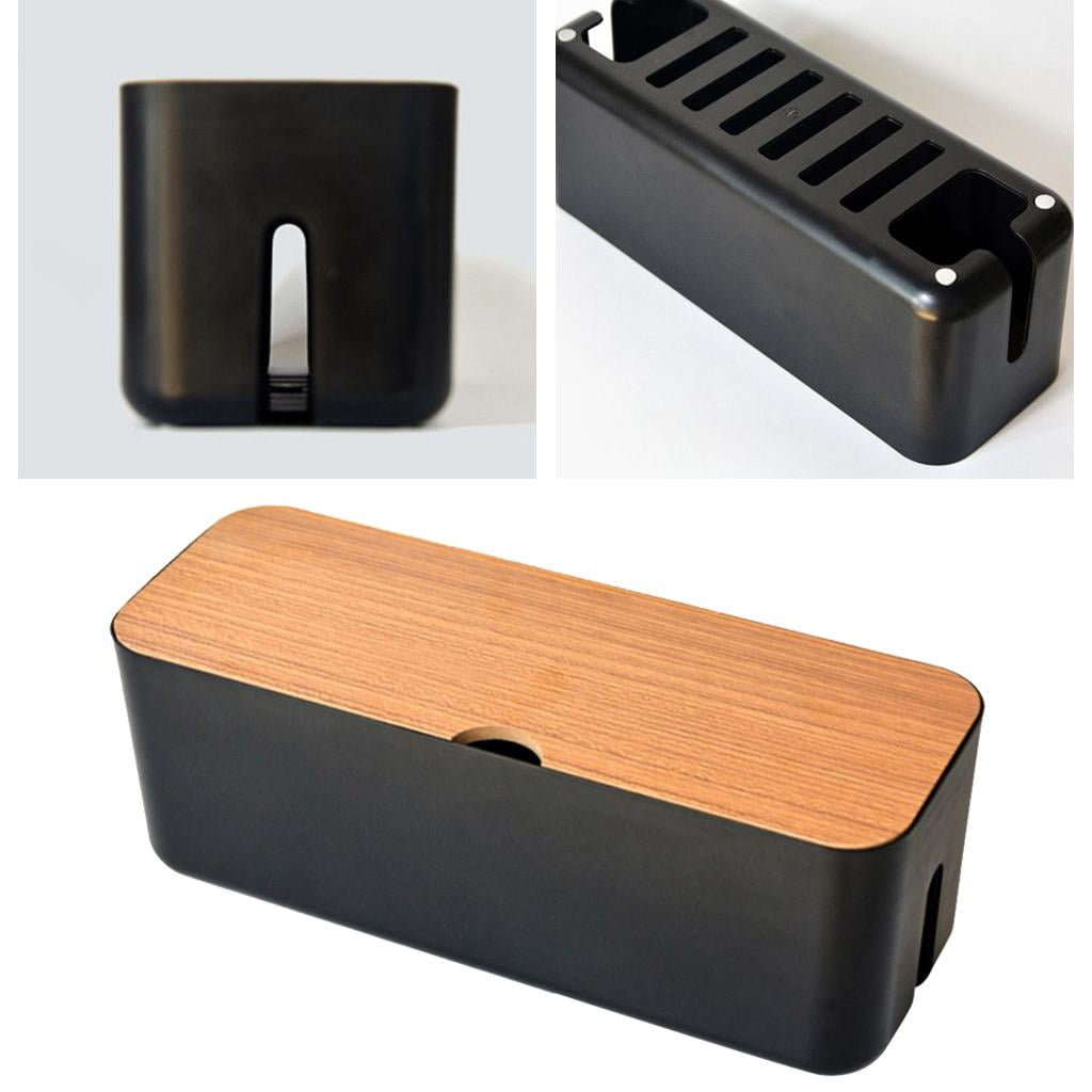 Fiocias Cable Management Box Organizer with Cover for Desk, Wall Mounted TV, Video, Game Black