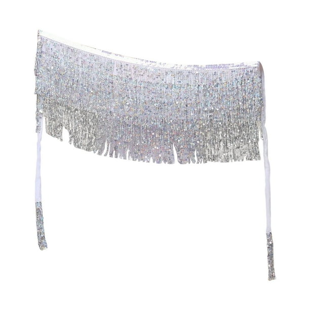 Traje De Borla De Lentejuelas Con Cinturón De Falda De Danza Del Vientre Para Fiesta De Rendimiento Rave White SM SunniMix falda de danza del vientre