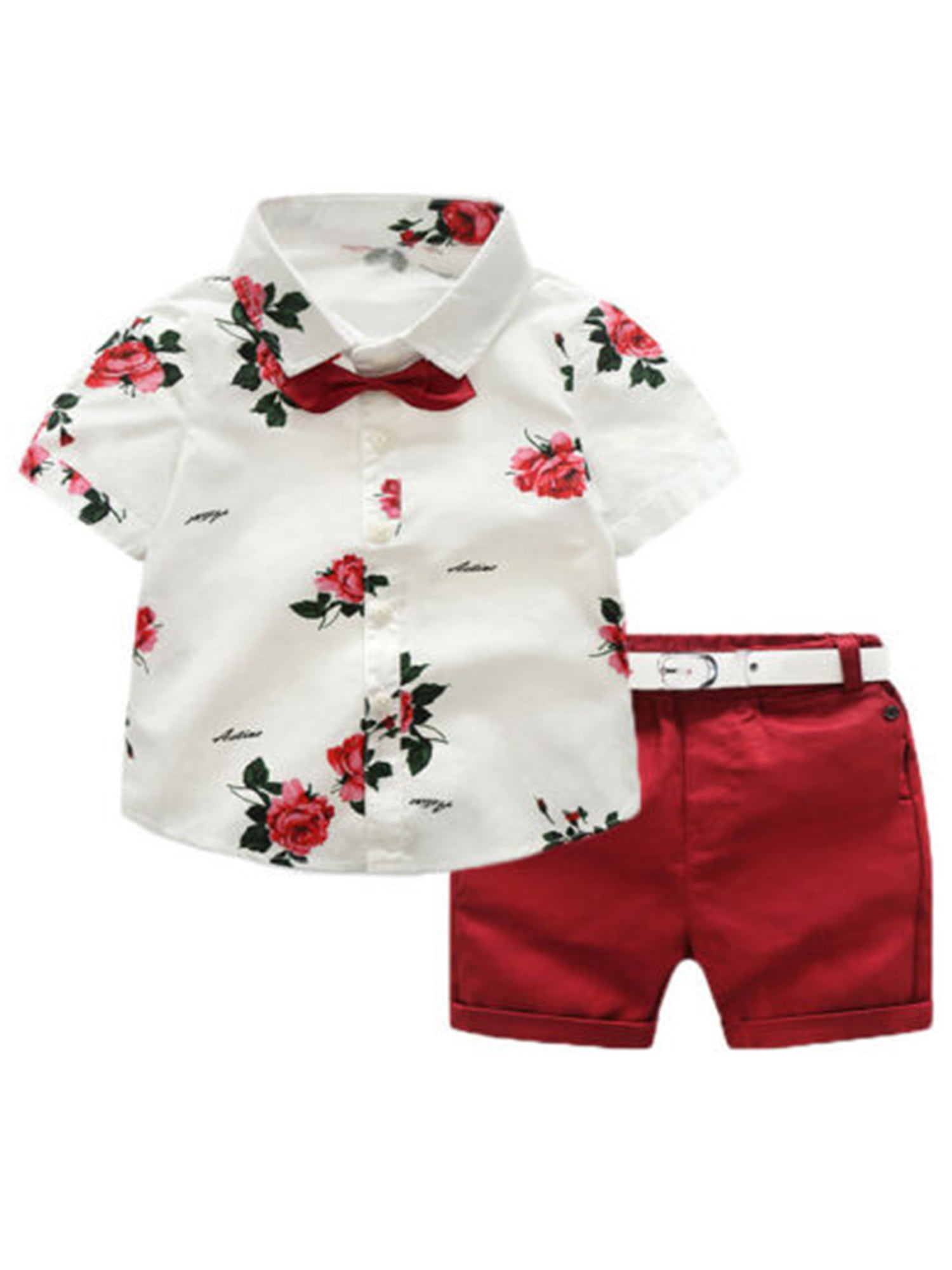 Toddler Baby Boys Summer Print Shirt Outfits Clothes Short Sleeve Button Down Tops Shorts Set 