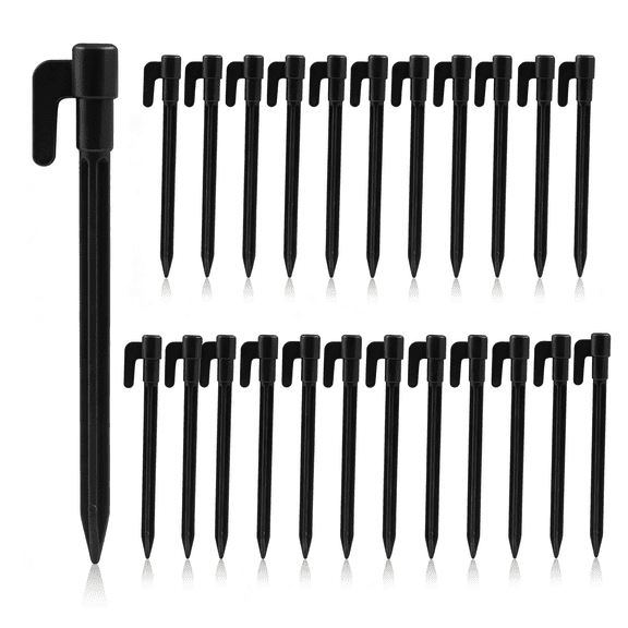 MISSMILE 24 Pack 5.7" Plastic Tent Stakes,Black | Durable,Garden Landscape Stakes,Tent Spikes,For Camping,Gardening,Outdoor Beach Rustproof Plastic Stakes