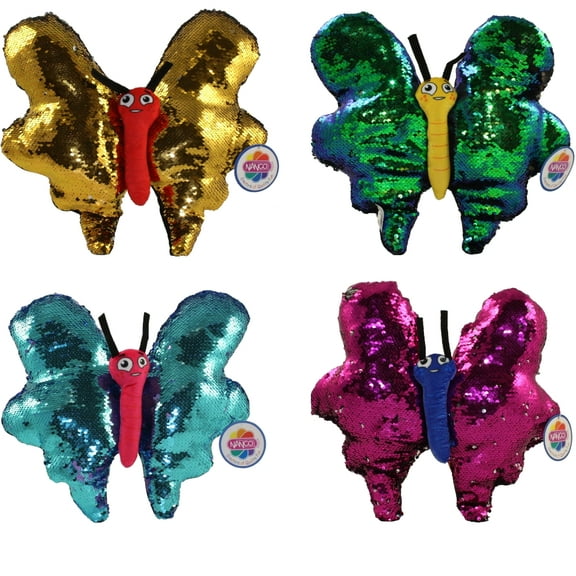 Rhode Island Novelty - Flip Sequin Plushes - SET OF 4 BUTTERFLIES (Gold, Purple, Teal 1)(14 inch)