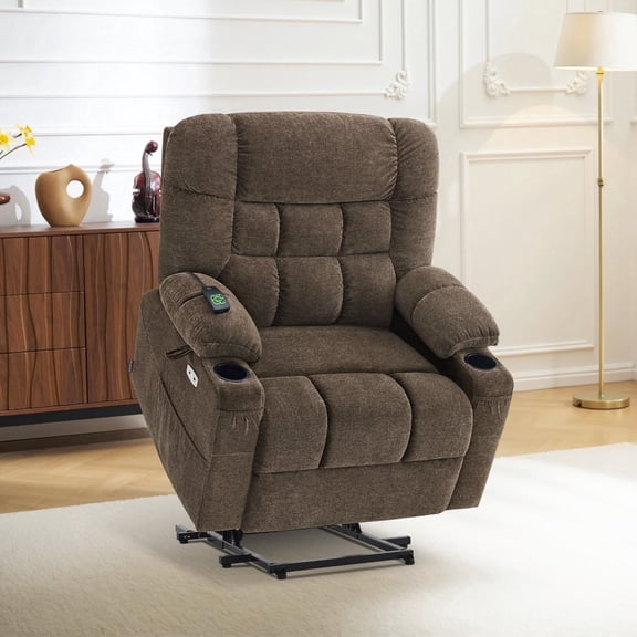 MCombo 27.2'' Extra Wide Dual Motor Power Recliner Lift Chair, Infinite Position Sleep Recliners for Elderly, Brown Fabric