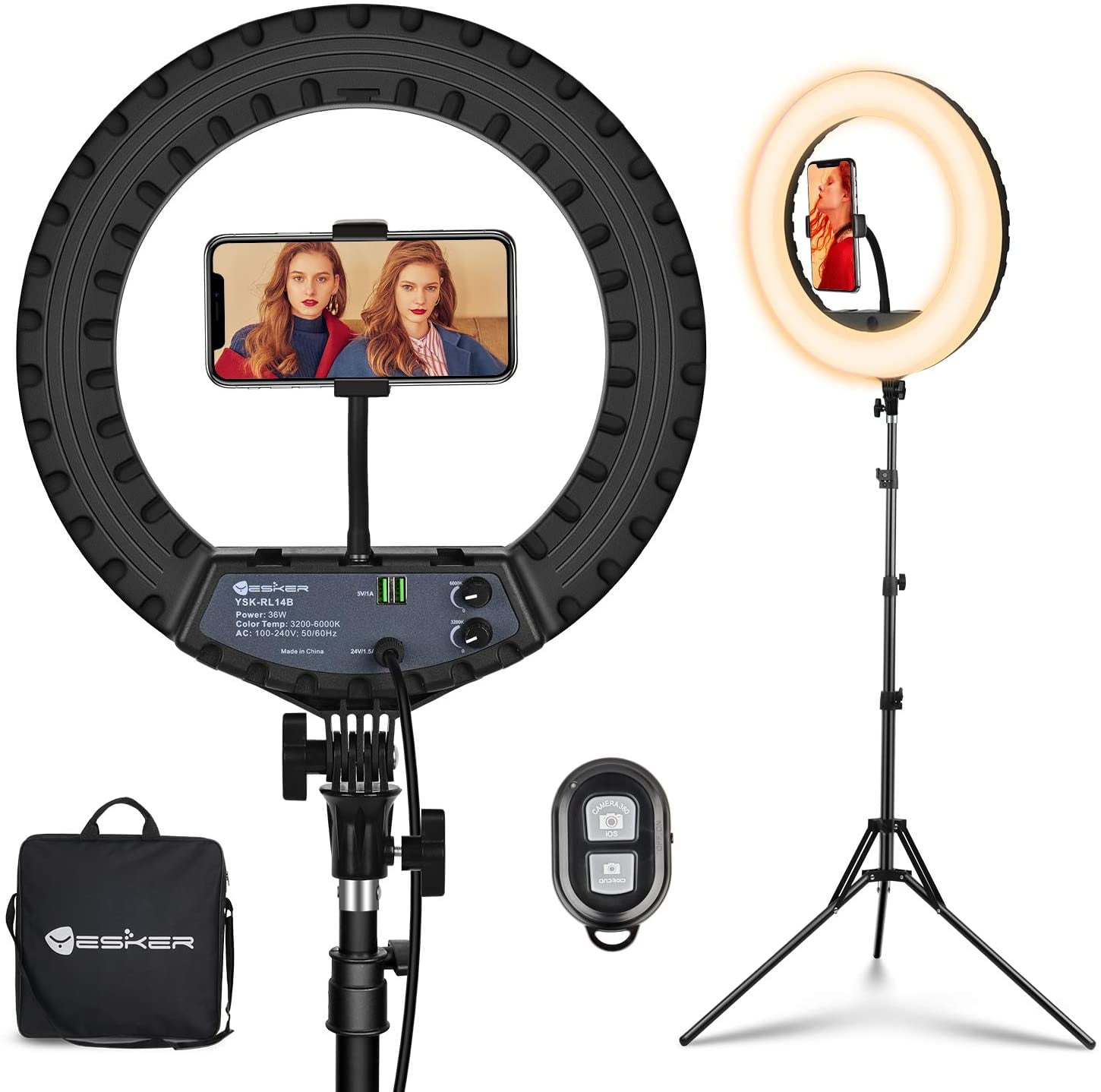 14.3 LED Selfie Ring Light with Tripod Stand Phone Holder for Live Streaming Youtubers Dimmable Makeup Ring Light for Photography Shooting with 10 Brightness Level 3 Light Modes
