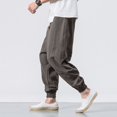 thumbnail image 5 of Migroa Men Linen Drop Crotch Wide Leg Baggy Harem Pants Summer Elastic Waist Jogger Yoga Trousers Chino Joggers for Men Twill Stretch Casual Pants with Pockets Grey 2Xl, 5 of 5