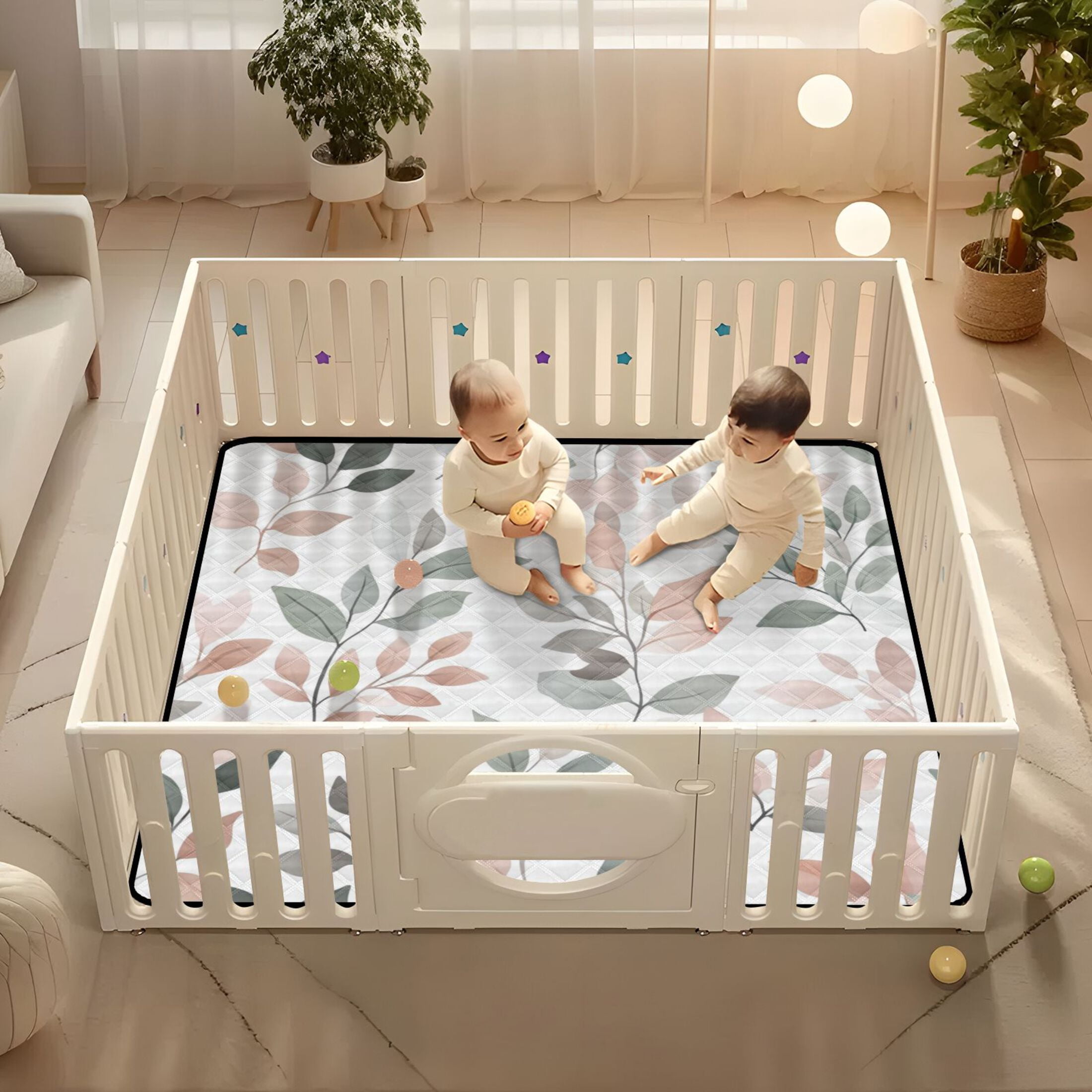 WOBOGO A Pattern Of Leaves in Soft Pinks Baby Playmats Extra Large Waterproof Rollable Activity Pads for Toddlers 50×50inch