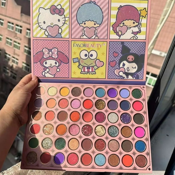 Anime Sanrio Hello Kitty Kuromi paleta de sombras de ojos de 54 colores, sombra de ojos nacarada, brillo mate, maquillaje cosmético, regalos de navidad