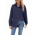 thumbnail image 2 of Camisas de Larga con Botones para Mujer, Blusas de Trabajo de Gran Tamaño con Cuello y Hombros Caídos, Blusa Holgada con Textura Azul Marino S, 2 of 9