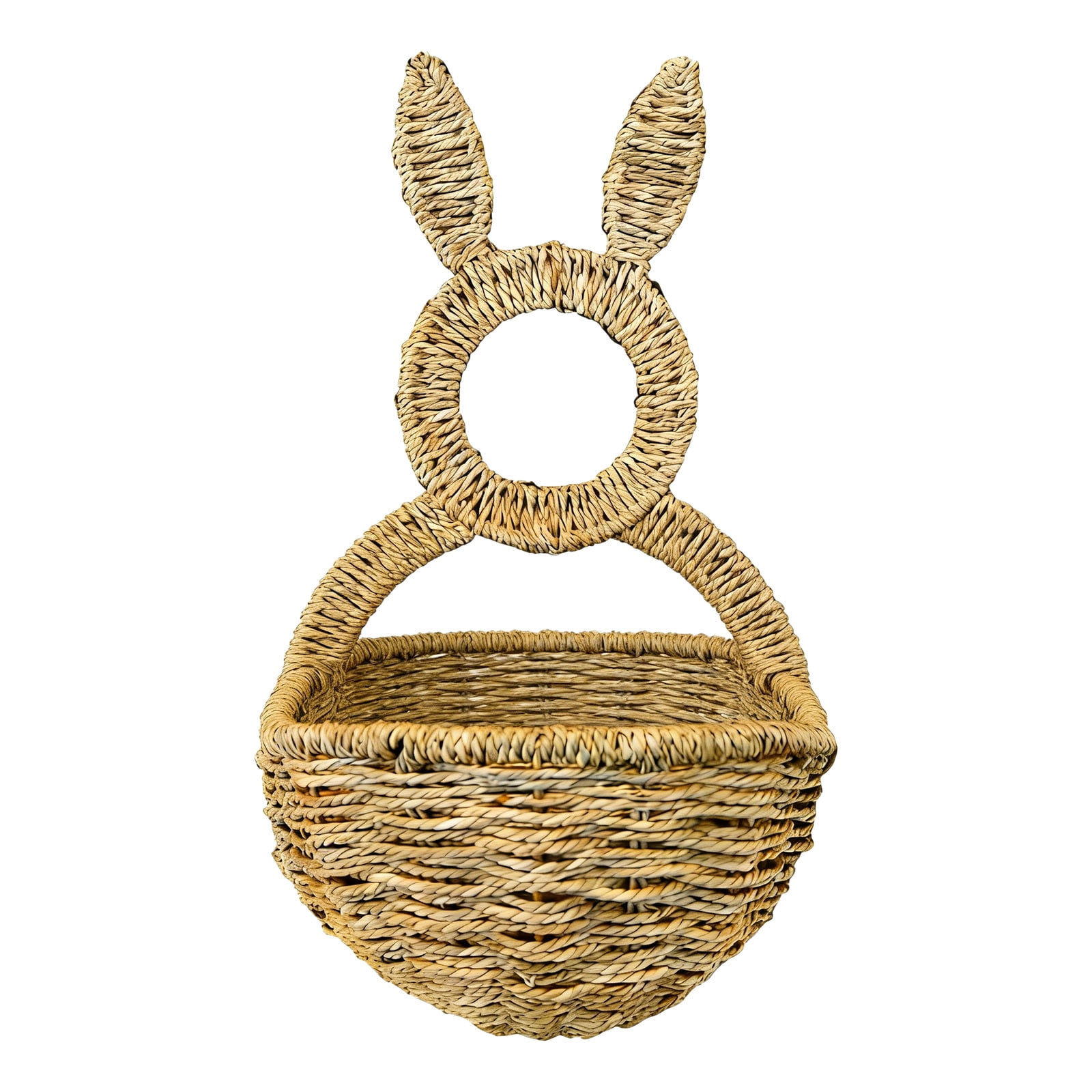 Hand Woven Wicker Bunny Wall Pocket & Planter - 15.75 Inch Easter Door Hanging Decor, Farmhouse Wall Basket for Flowers, Eggs, Spring Greenery, Easter Decoration