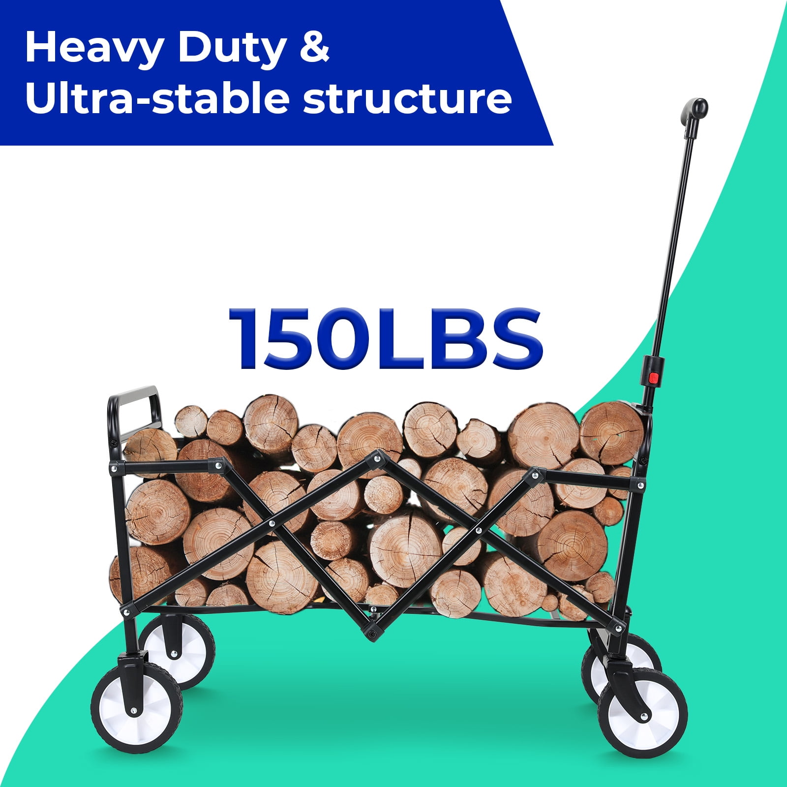 Pirecart Foldable Wagons Carts, 150lbs Capacity Collapsible Wagon with Weels and Carry Bag, Heavy Duty Collapsible Wagon for Garden Camping Shopping Sports.