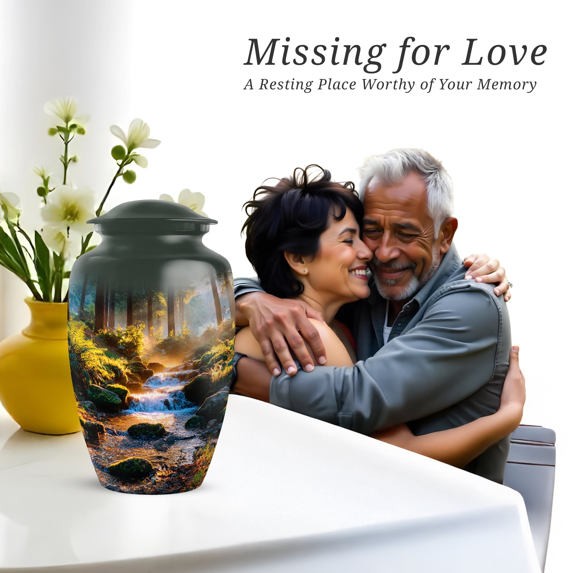 Waterfall Decorative Urn For Ashes Adult Male Large, Cremation Urns For Human Ashes Adult Male Dad, Green Urns For Man And Woman, Funeral Urn For Mother And Father, 10 Inch
