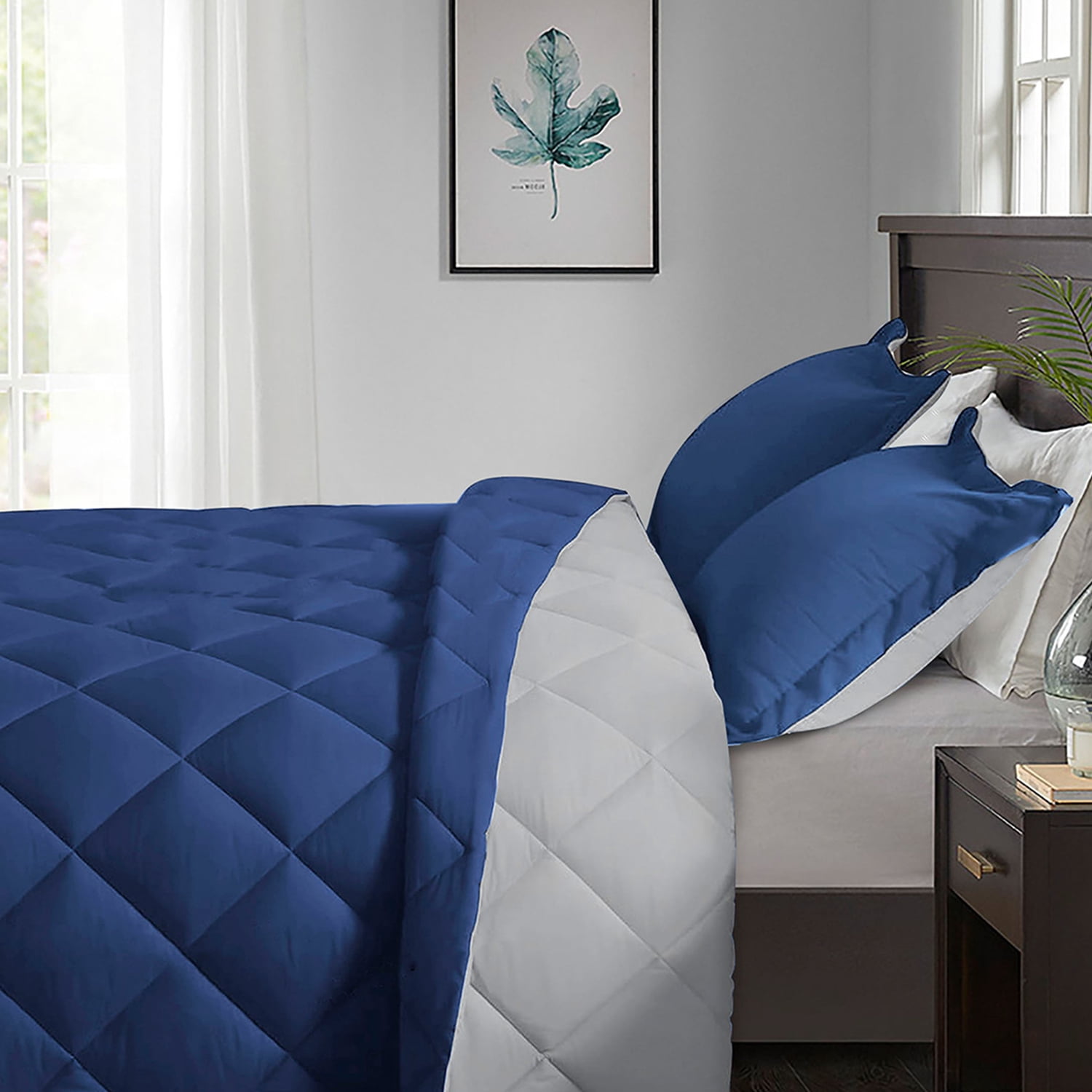 EvJk 3-Piece King Comforter Set – Navy/ Light Gray Reversible All Season Bedding