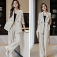 thumbnail image 3 of 3 Pcs/Set Lady Formal Suit Coat Pants Set Turn-down Collar Button Decor Long Sleeves Jacket Loose Pure Color Trousers Casual Commuting Business Outfit, 3 of 8