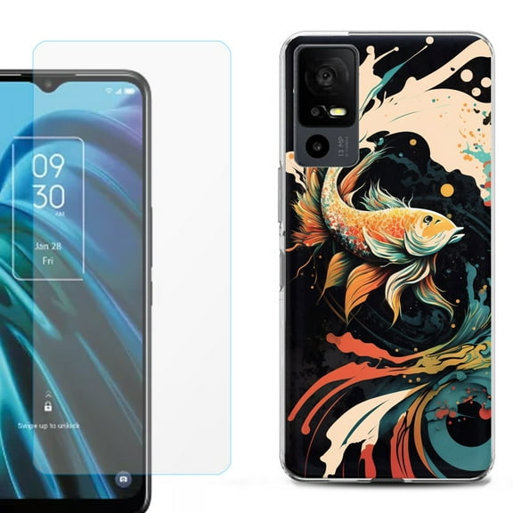 OneToughShield ® for TCL 40 XE 5G Shockproof Fashion Phone Case, with Tempered Glass Screen Protector - Koi Fish