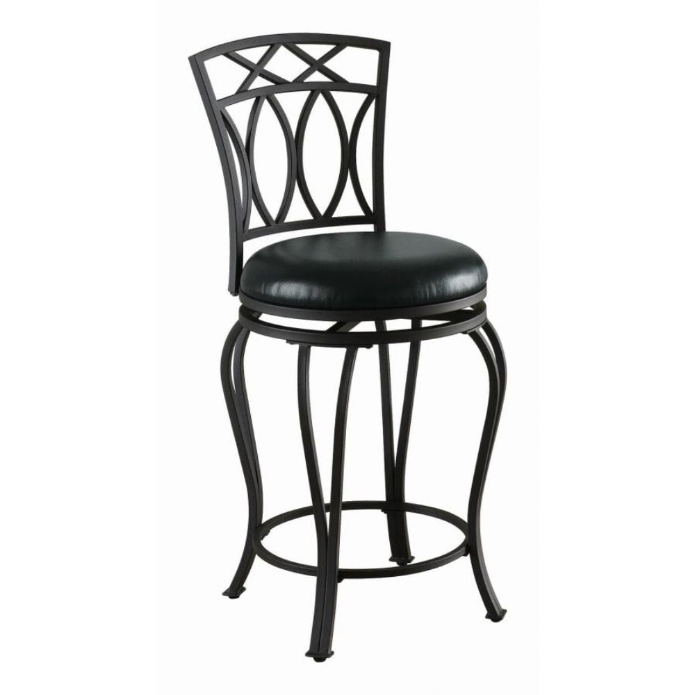 24"H Elegant Metal Counter Stool with Faux Leather Seat, Black