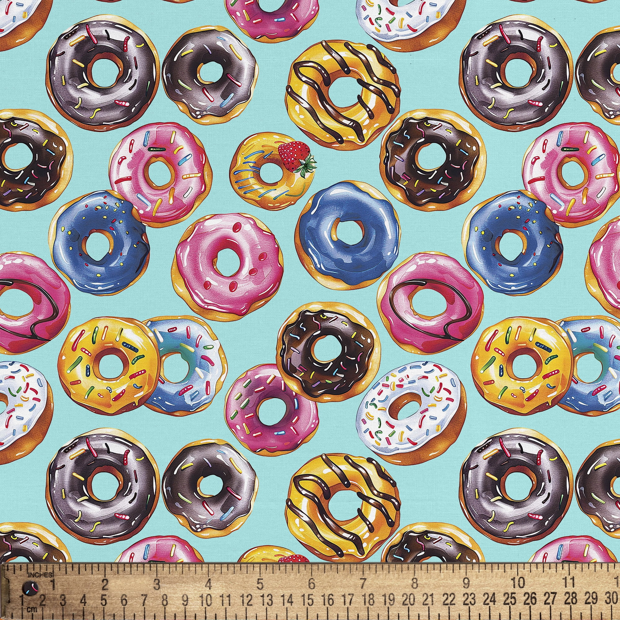1 Yard 100% Cotton Donuts, Aqua, 44" Wide for Quilting & Sewing by David Textiles