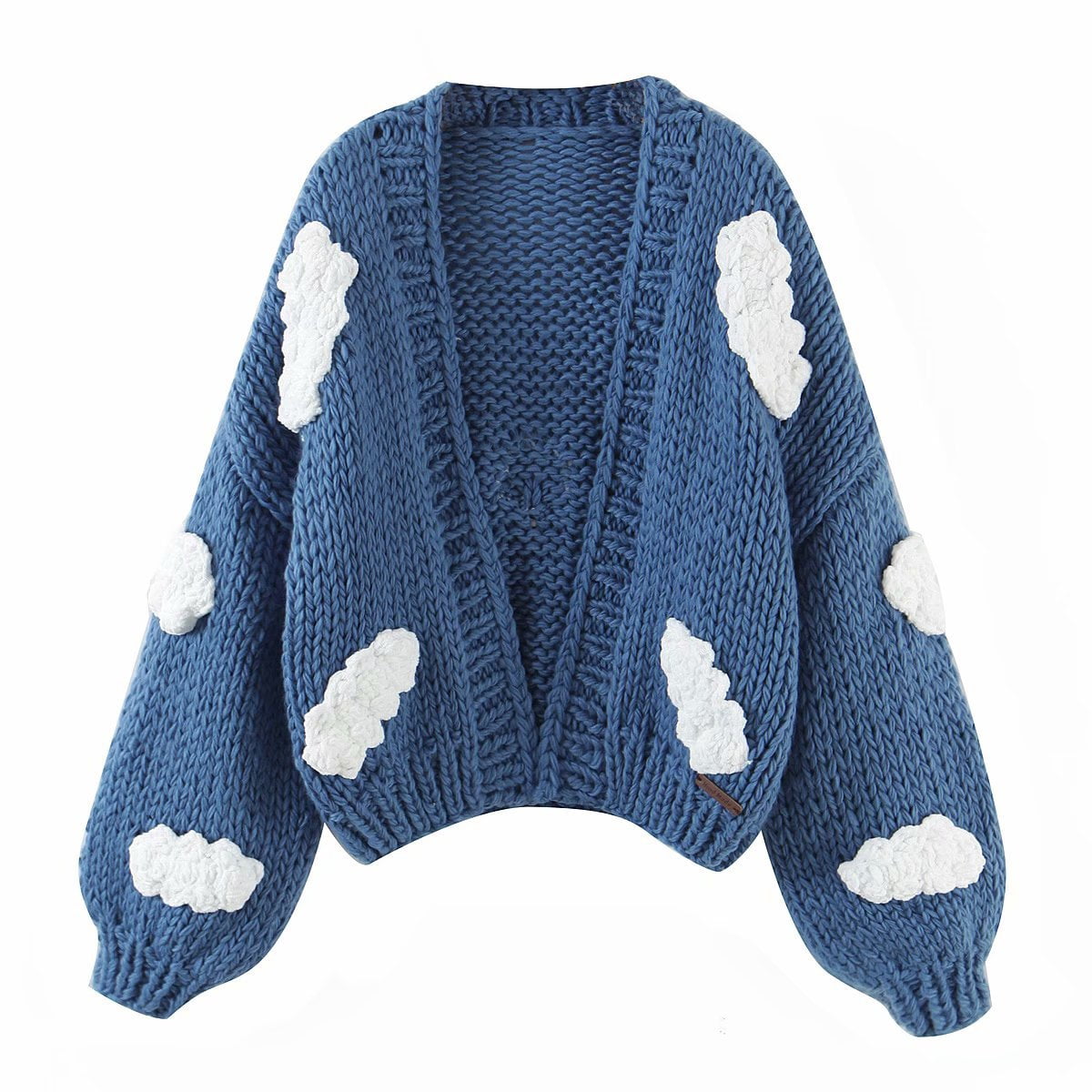 Ruewey Women Y2k Knitted Cardigan Flower Strawberry Knit Puff Long Sleeve Open Front Crochet Cardigan Sweater Tops, Women's, Size: One size, Blue