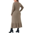 thumbnail image 2 of DARING DIVA Plus Size Ribbed Knit Long Sleeve Ruffled Hem Midi Dress 4X Khaki, 2 of 6