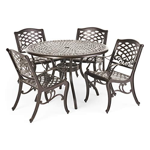 Christopher Knight Home Hallandale Outdoor Cast Aluminum Dining Set For Patio Or Deck 5 Pcs Hammered Bronze Com - Outdoor Furniture Cast Iron Vs Aluminum Christopher Knight Home Hallandale Outdoor Cast Aluminum Dining Set For Patio Or Deck 5 Pcs Hammered Bronze Com - Outdoor Furniture Cast Iron Vs Aluminum