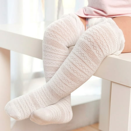Baby Girls Stockings, Coxeer 2 Pair Socks Breathable Cotton Knee High Stockings Summer Baby Mesh