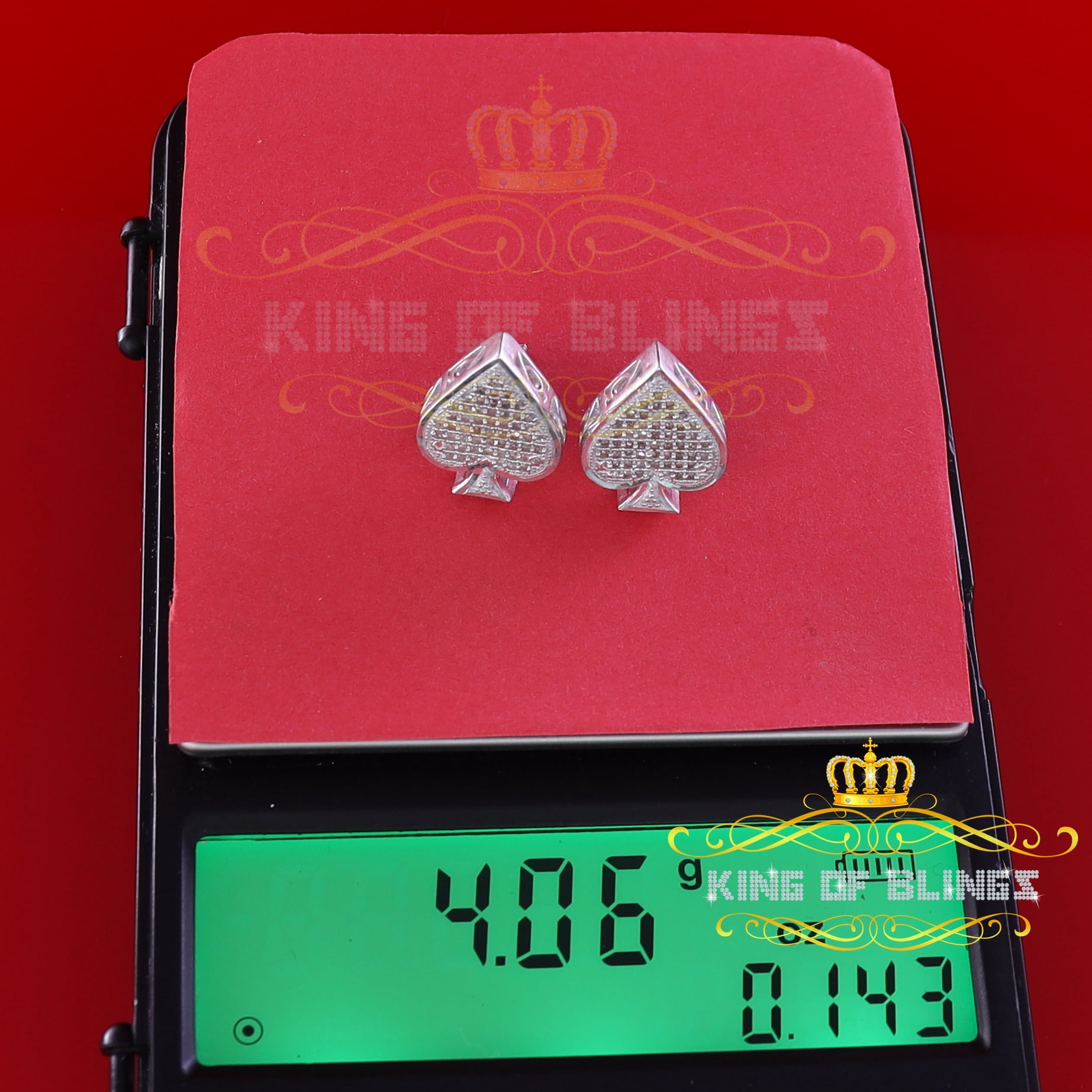 King of Bling's 925 Sterling Silver White 0.25ct Diamond For Women's / Men's Stud Heart Earring