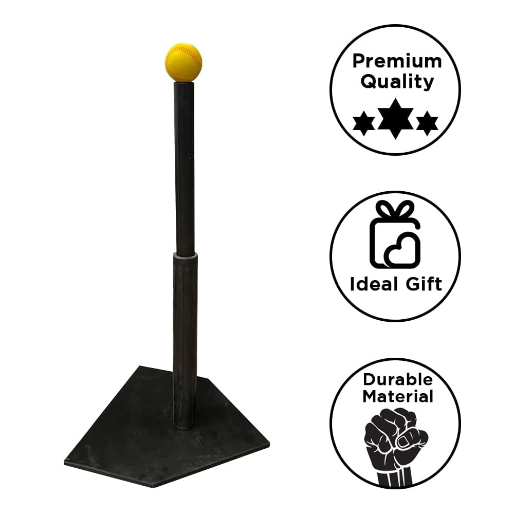 Heavy Duty Adjustable Batting Tee for Baseball, Softball, and Tee Ball - Industrial Strength, All-Weather Rubber, 20 to 32 Inches Height Adjustable