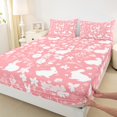 thumbnail image 3 of Manfei Cartoon Rabbit Silhouette Bed Sheets,Cute Daisy Flower King Sheets,Pink White Sheet Set For Girl,Luxury Bedroom Decor,4 Pieces, 3 of 7