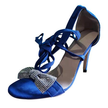 

Alueeu ladies shoes casual Women Fashion Crystal Ankle Strap Thin Heels Sandals Casual Shoes Blue 41