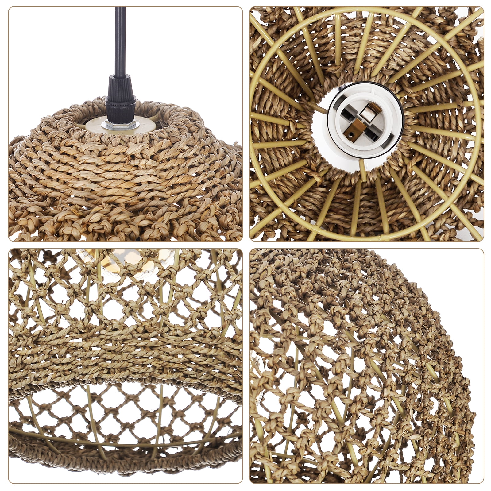LittleGlovo Boho Rattan Pendant Light With 3-Light Hand Woven Wicker Design, Natural Seagrass Chandelier For Dining Room, Living Room, Bedroom, Kitchen, And Farmhouse Decor
