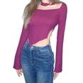 thumbnail image 3 of SAYOO Tops cortos para mujer Color sólido Hollow-Out Manga larga Irregular Tops SAYOO Moda, 3 of 10