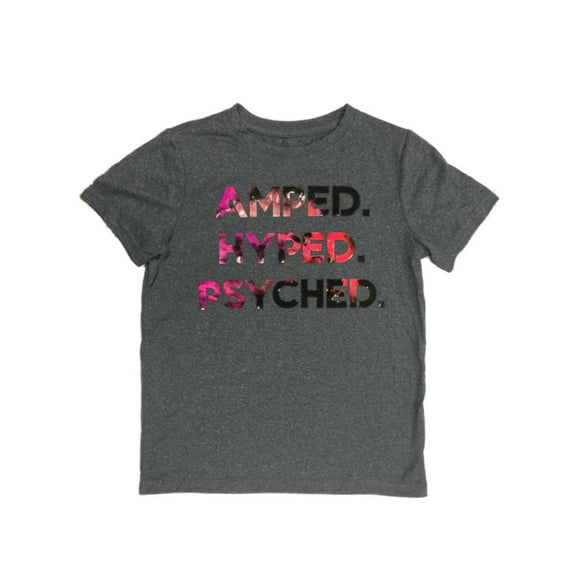 Xersion Girls Gray Amped Hyped Psyched Athletic Sports Short Sleeve T-Shirt XS