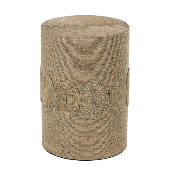 DecMode 16" x 23" Brown Seagrass Handmade Woven Drum Accent Table, 1-Piece