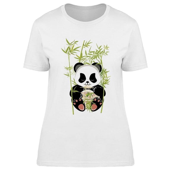 Panda Eats Ramen Around Bamboo T-Shirt Women -Image by Shutterstock, Female Large
