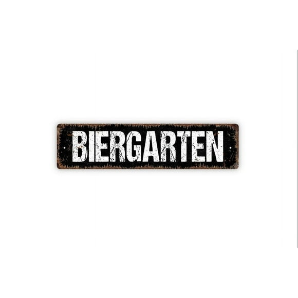 Biergarten Sign Funny Pantry Kitchen Rustic Metal Street Sign or Door Name Plate Plaque Size: 4 x 16 Inch