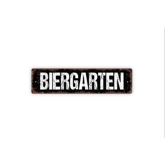 Biergarten Sign Funny Pantry Kitchen Rustic Metal Street Sign or Door Name Plate Plaque Size: 4 x 16 Inch