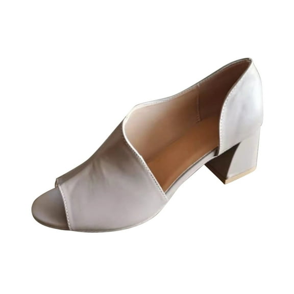Anuirheih Womens Heels Sandals, Open Toe Thick Heel Casual Sandals Women Dress Shoes for Women Outdoor(Career Style,Beige)