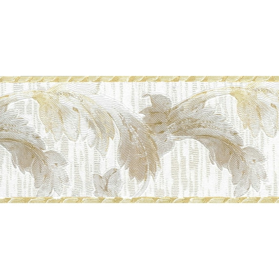 Dundee Deco Prepasted Wallpaper Border - Damask Beige, Brown, Gold Vines, 15 ft x 4.25 in