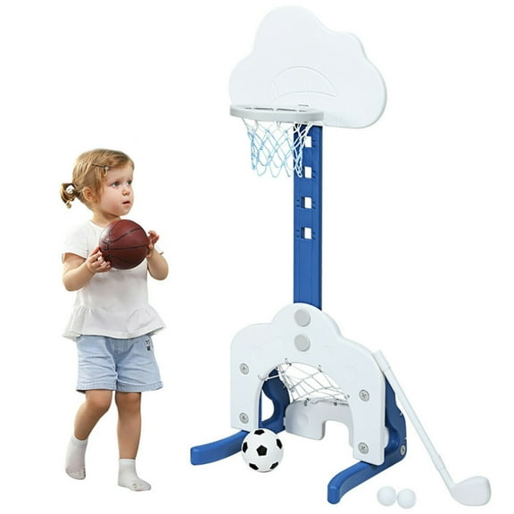 Topcobe 3-in-1 Kids Basketball Hoop Set with Balls, Basketball Hoop for Kids Indoor Outdoor Sports, White