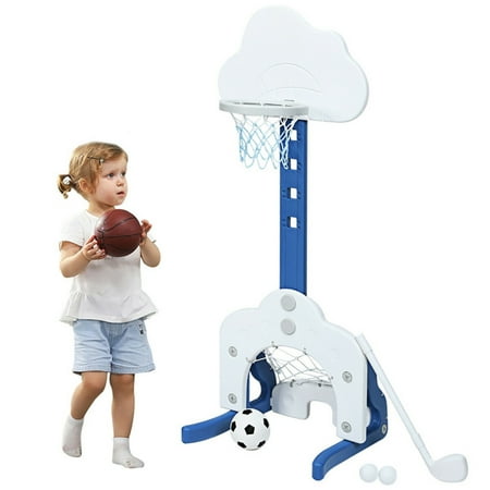 Topcobe 3-in-1 Kids Basketball Hoop Set with Balls Basketball Hoop for Kids Indoor Outdoor Sports White