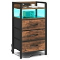 thumbnail image 4 of Bestco LED Nightstand End Table with Charging Station & 3 Drawers for Bedroom Rustic Brown, 4 of 15