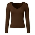 thumbnail image 4 of JIAYUE Women's T-Shirts Long Sleeve Solid Color V Neck Slim Fit Basic Casual Ribbed Thermal Under Tee Leisure Female Tops, 4 of 6