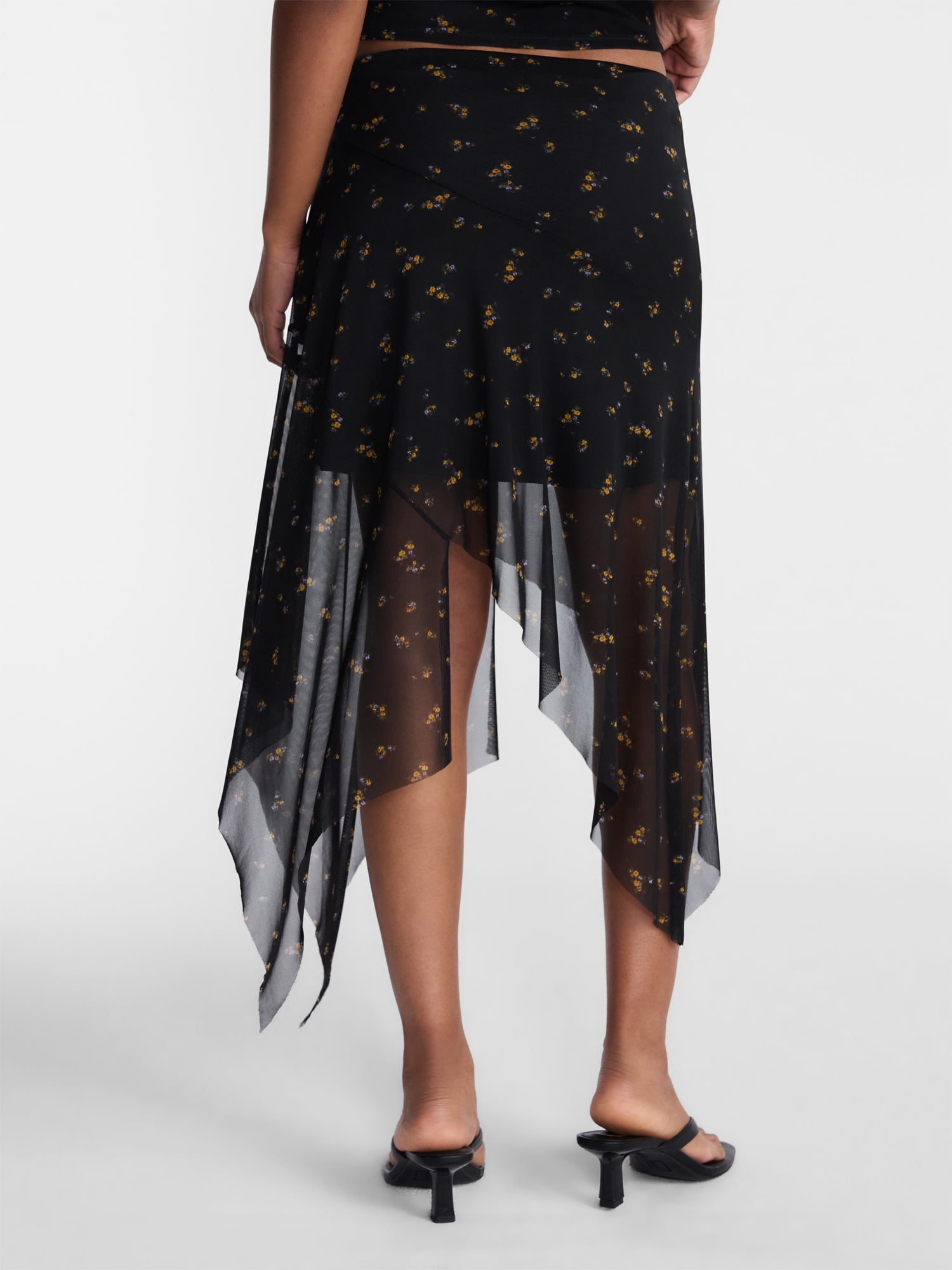 No Boundaries Asymmetrical Mesh Midi Skirt, Women's XXS-XXL