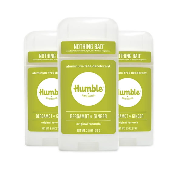 Humble Brands Desodorante Sin Aluminio De Fórmula Original. Control De Olores De Larga Duración Con Bicarbonato De Sodio Y Aceites Esenciales, Bergamota Y Jengibre, Paquete De 3
