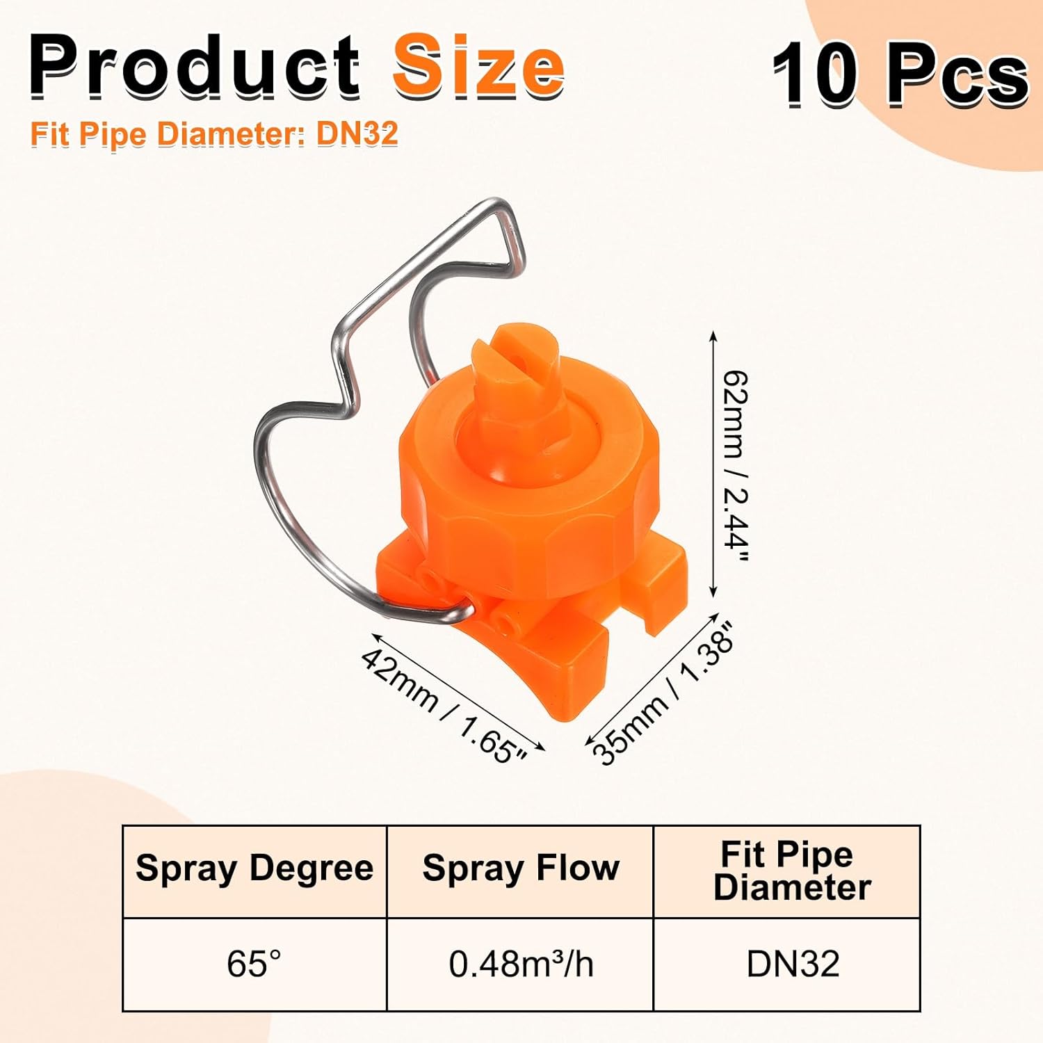 JJEAN-10Pcs Flat Fan Spray Tip, 65 Degree Spray Nozzle with Clip Adjustable Plastic Yellow Nozzles Fit 1-1/4" Hose for Car Washing Irrigation, 0.48 Cubic Meters Per Hour