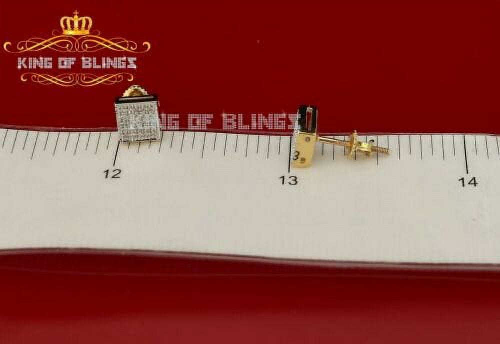 King of Bling's Real 10k Yellow Gold Square Stud Men/ Women Earrings with 0.15CT Real Diamonds