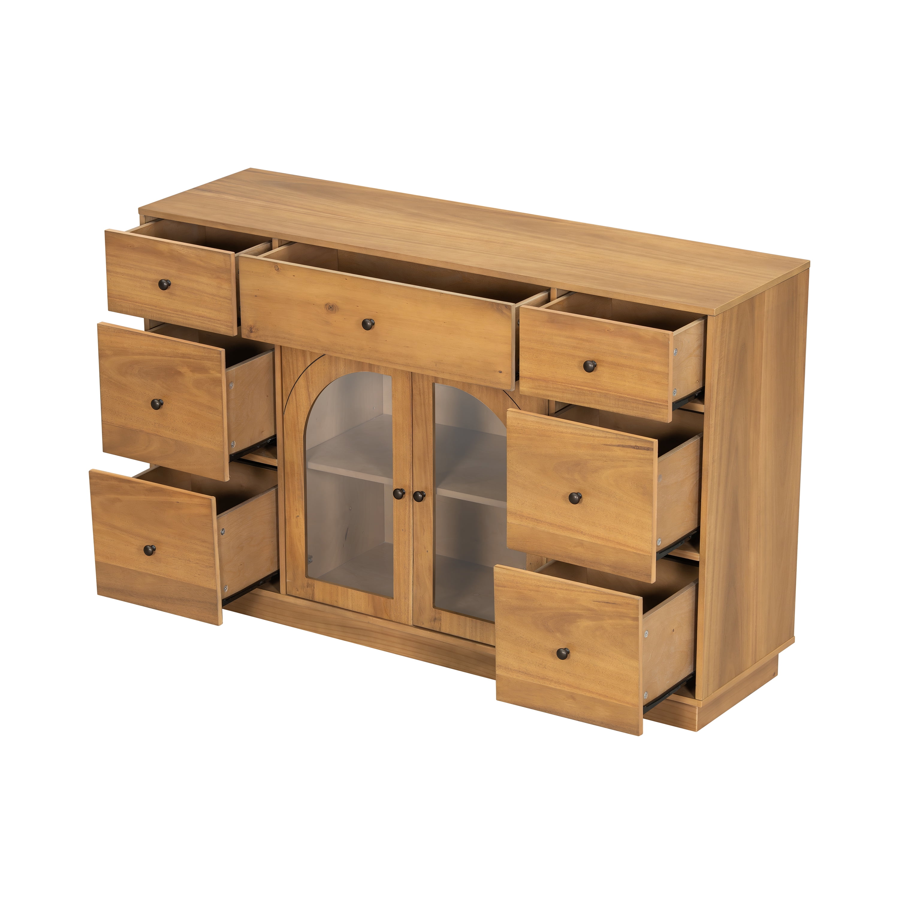 Cabinet With Storage for Living and Dining Room Entrance, Large Size, 2 Doors And 7 Drawers, Natural