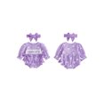 thumbnail image 2 of RUINIXCW Newborn Baby Girls Halloween Outfit Gingham Plaid Bubble Romper Long Sleeve Ghost Witch Hat Pumpkin Print Smocked Bodysuit Playsuit with Headband, 2 of 9