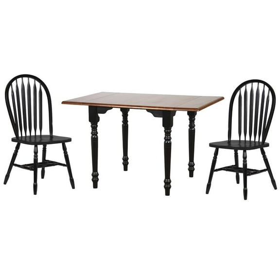 Selections 3 Pc 48" Rectangular Drop Leaf Table Dining Set in Black/Cherry Wood