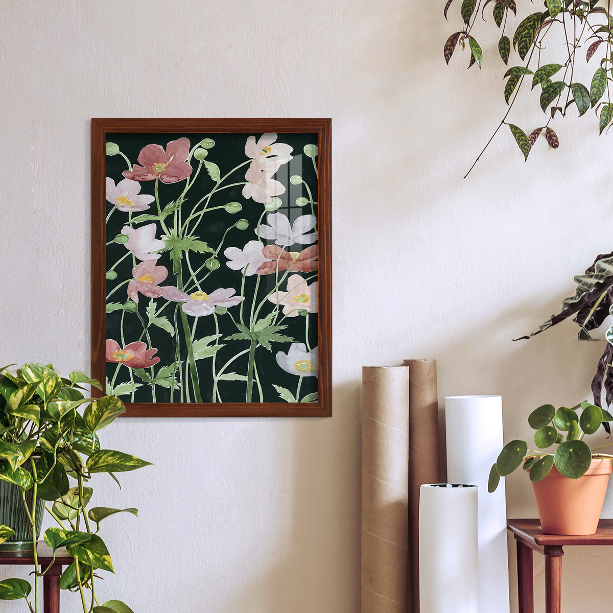 Anemone Dance III -Framed Print w/glass-Chestnut