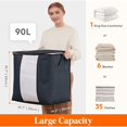 thumbnail image 2 of Large Capacity Clothes Storage Bag with Reinforced Handle Upgraded Fabric for Quilts, with Strong Zipper, Clear Window, Gray, 3 Packs, 50 x 36 x 50 cm, 2 of 5
